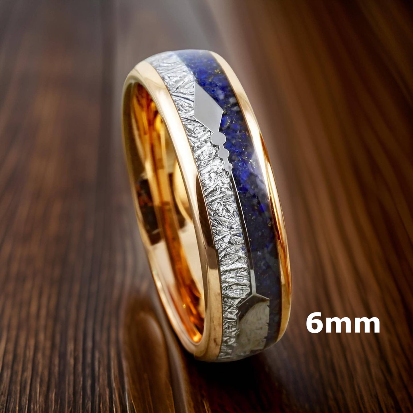 rose gold ring with meteorite and September birthstone