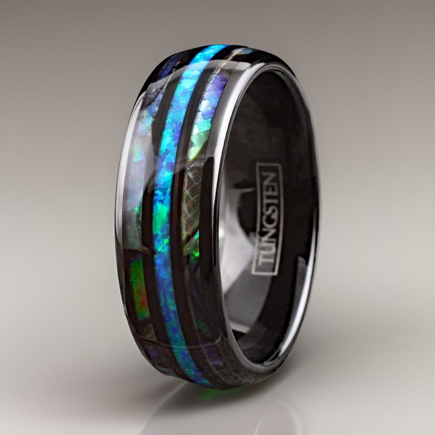 Blue Hawaiian Opal with Abalone Ring. The Maui