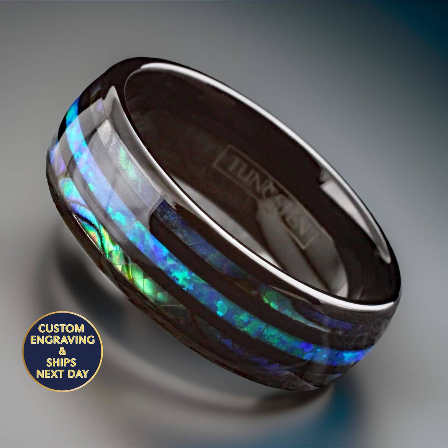 Blue Hawaiian Opal with Abalone Ring. The Maui