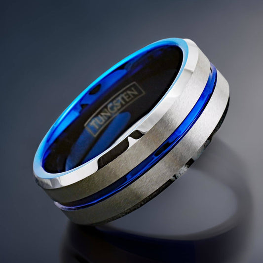 silver and blue ring, great gift for medical professionals and law enforcement