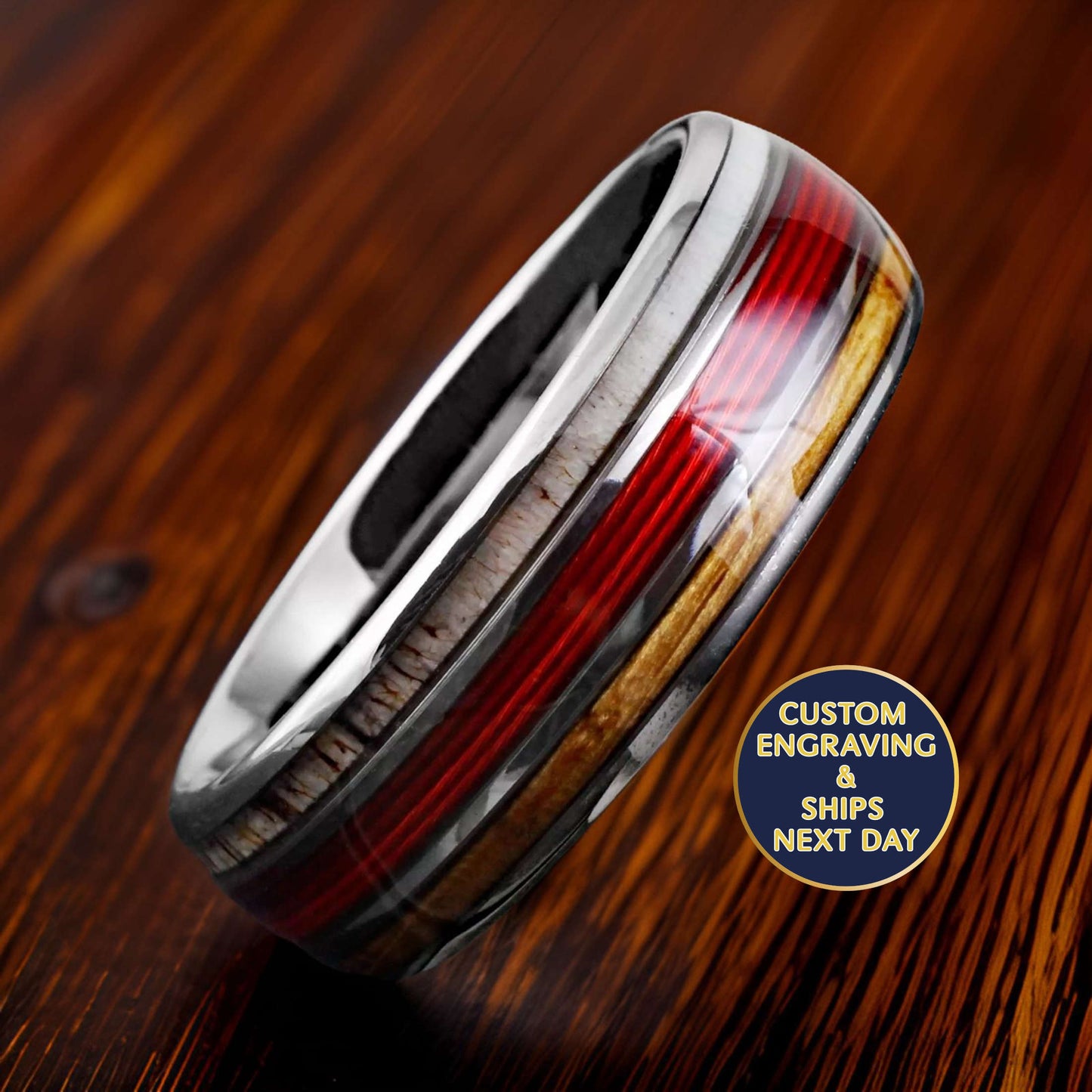 gift for fishing enthusiast, silver ring with fishing line inlaid