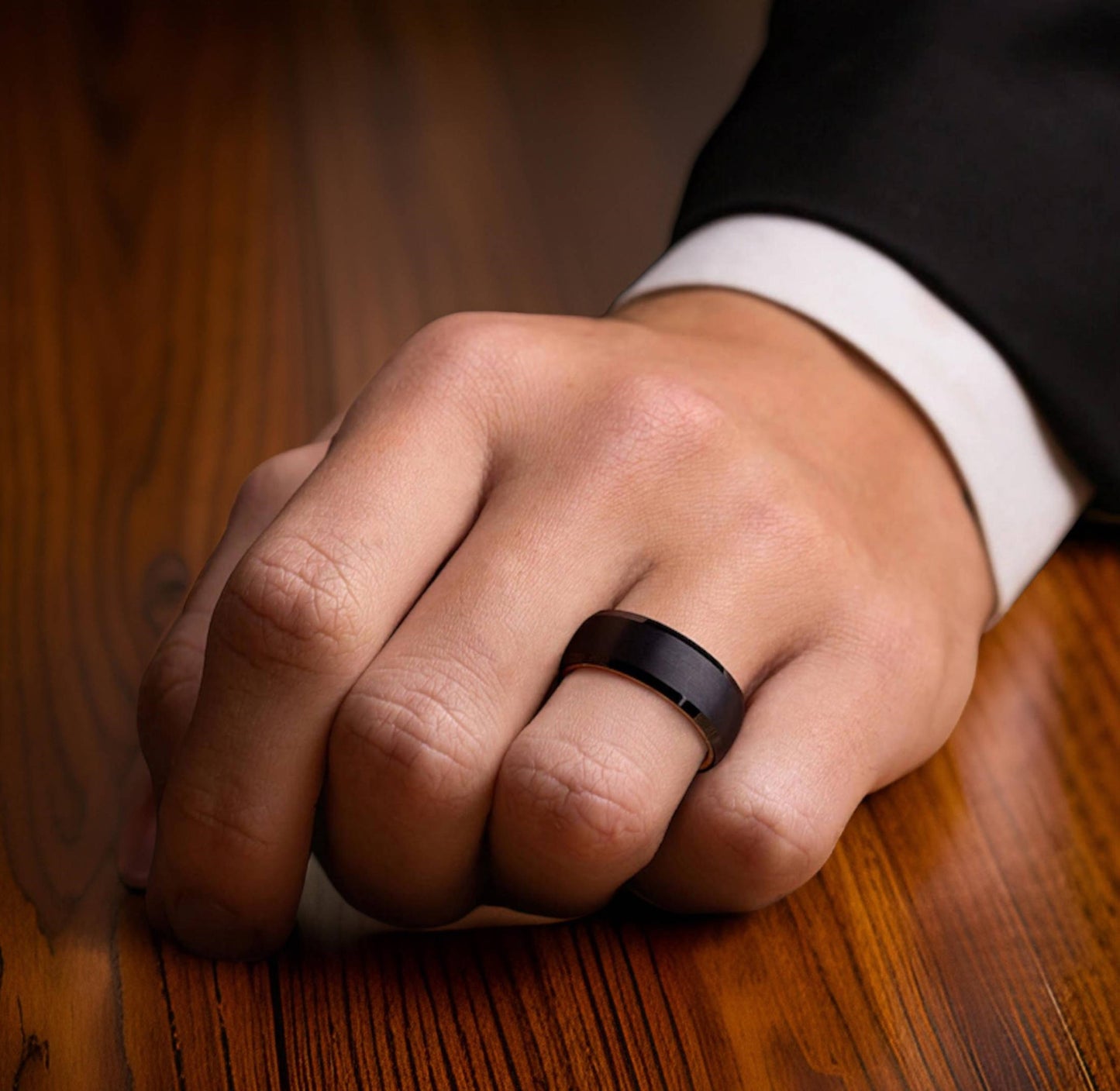 black tungsten ring for men. does not scratch or tarnish