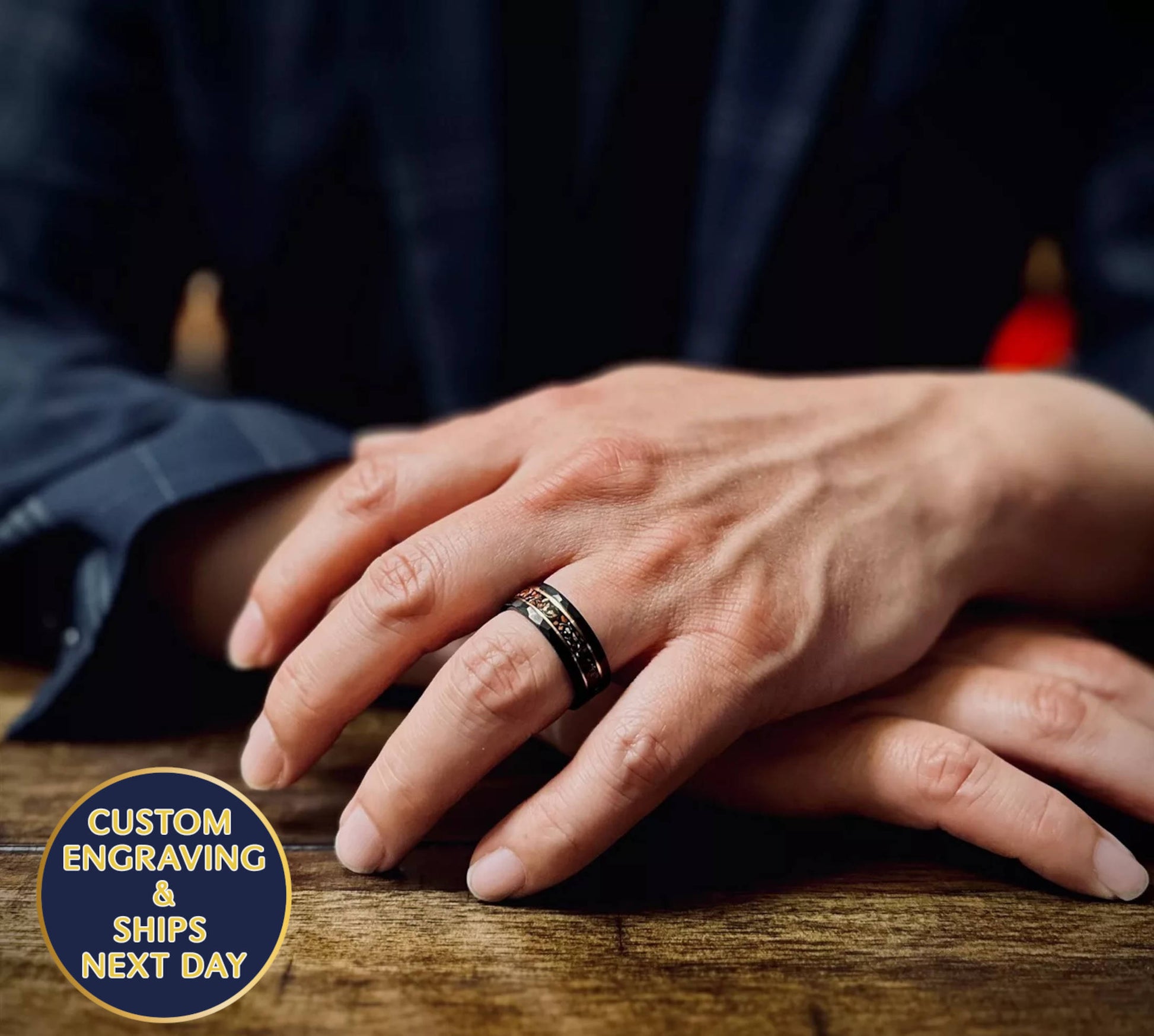 luxurious ring with dinosaur fossil and meteorite