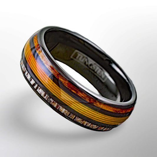 Moose Antler, Gold Fishing Line, & Whisky Wood Ring, Gift for Outdoorsman