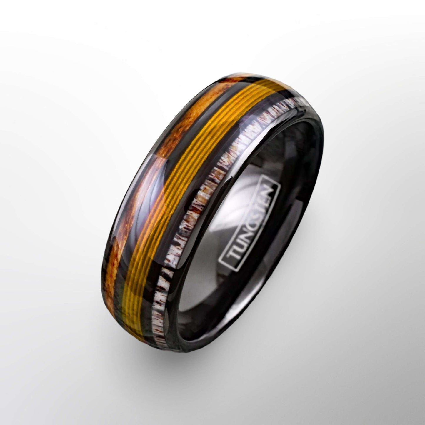 Moose Antler, Gold Fishing Line, & Whisky Wood Ring, Gift for Outdoorsman
