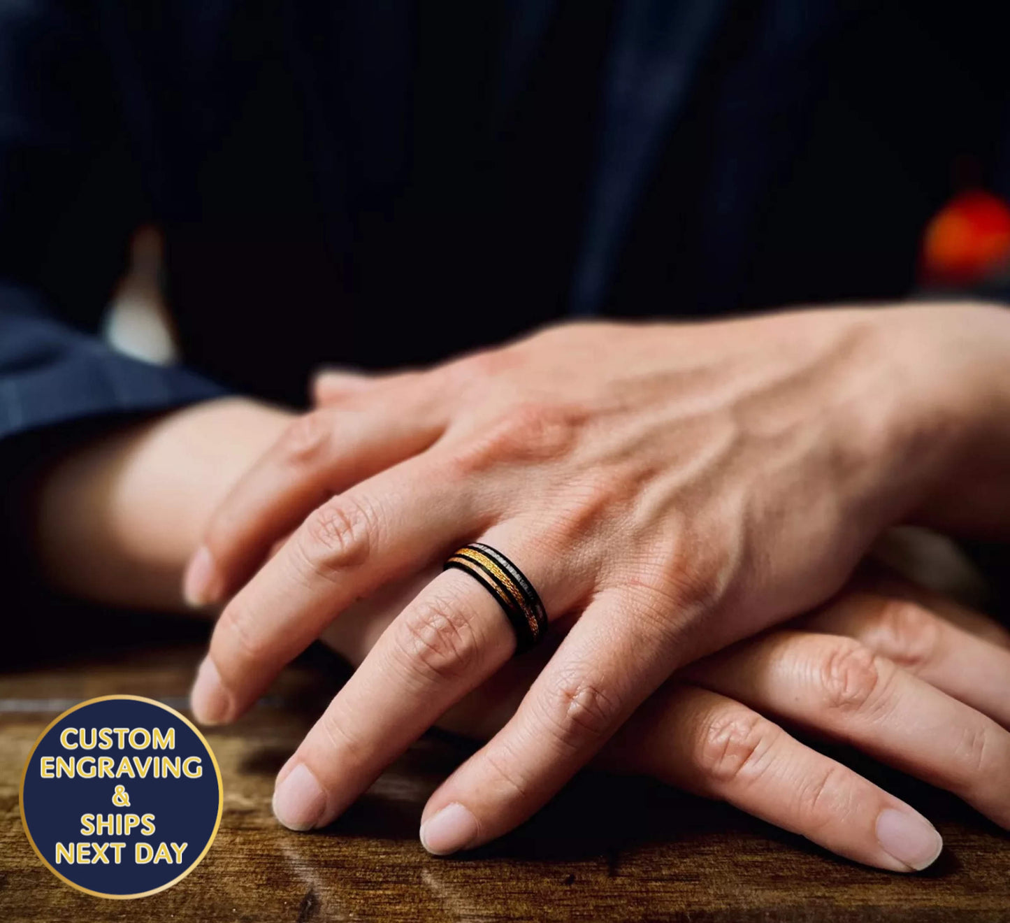 Moose Antler, Gold Fishing Line, & Whisky Wood Ring, Gift for Outdoorsman