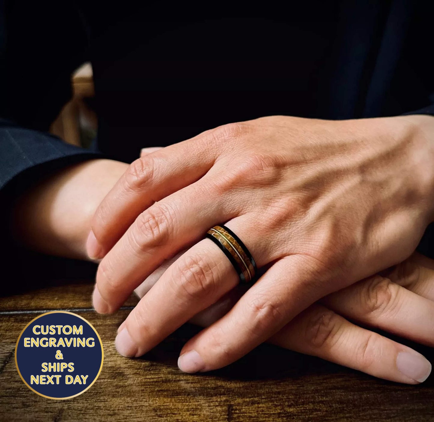 bourbon barrel wood ring for men