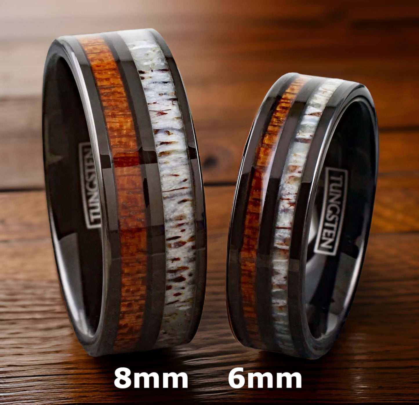 moose bone ring with bourbon barrel wood