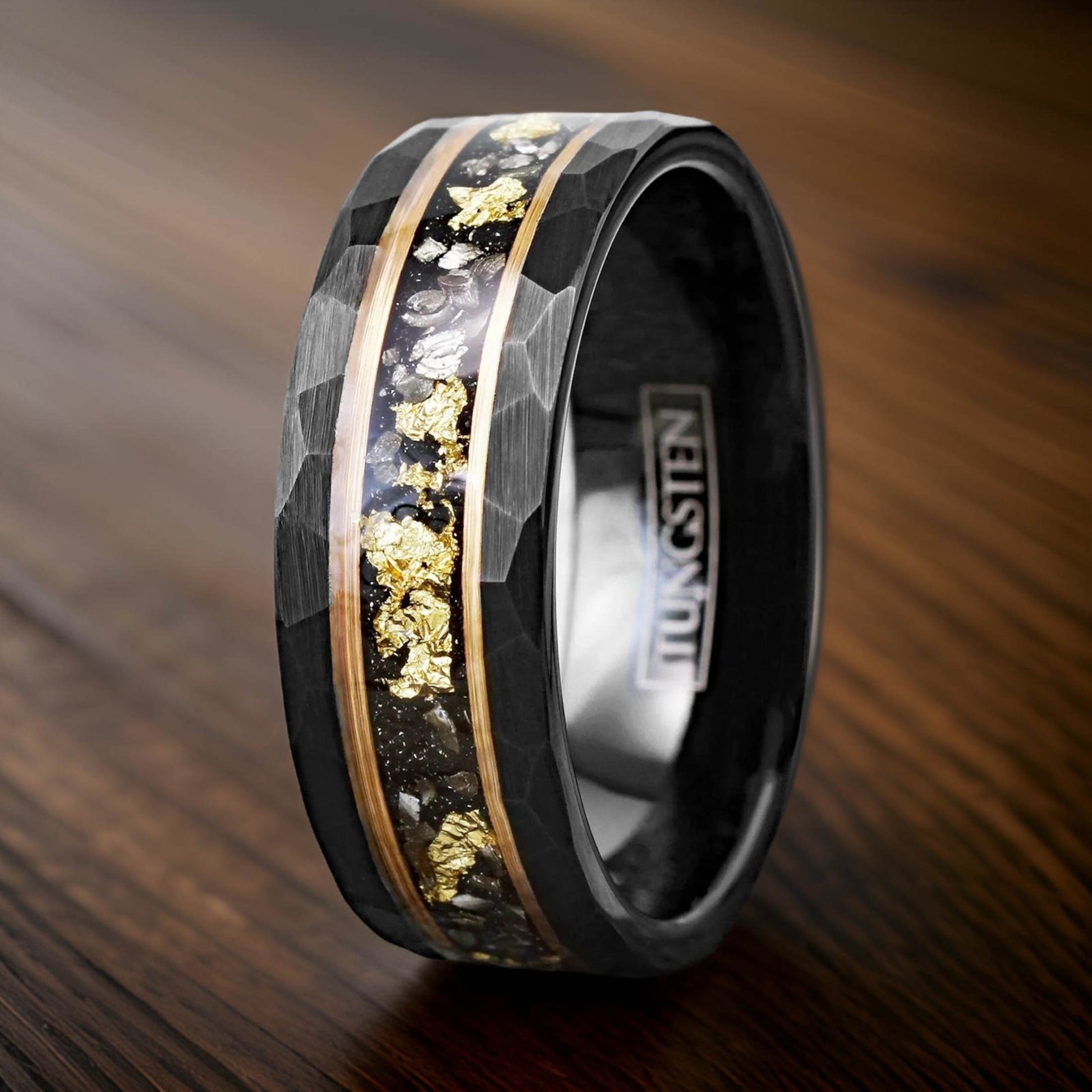 black wedding band with meteorite