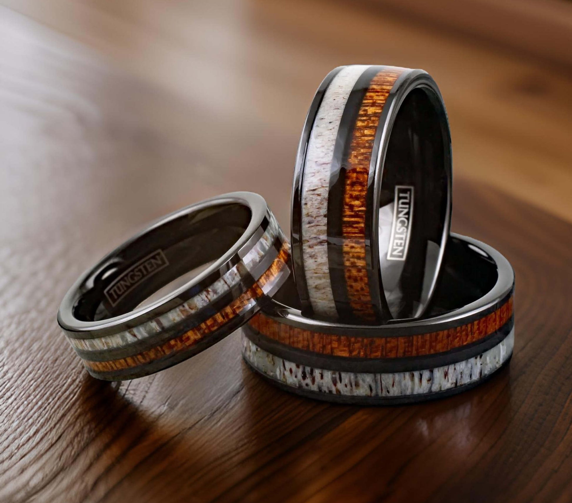 the hunter. moose antler and whisky wood ring