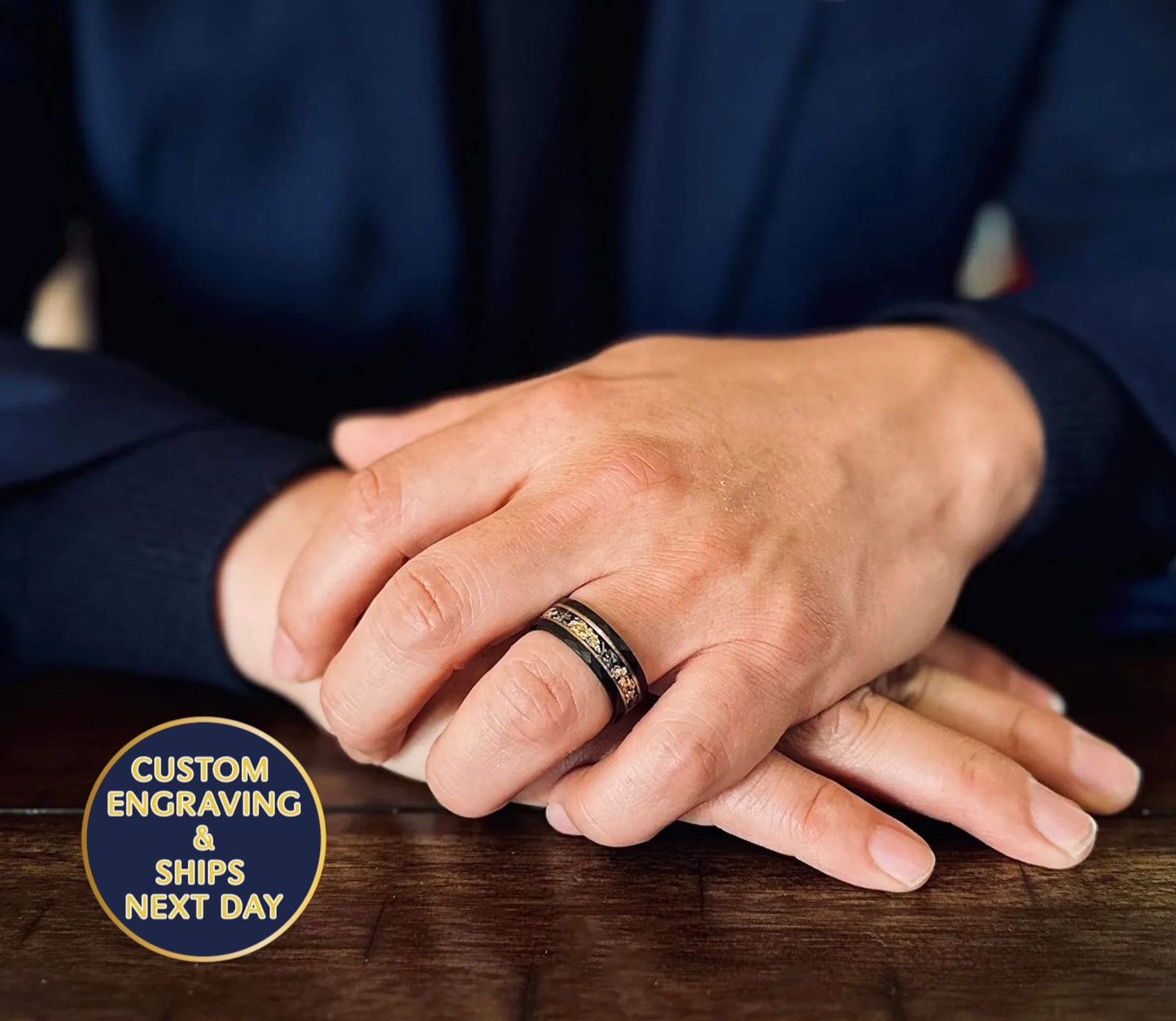 Crushed Meteorite Ring with 24k Gold Leaf Inlay