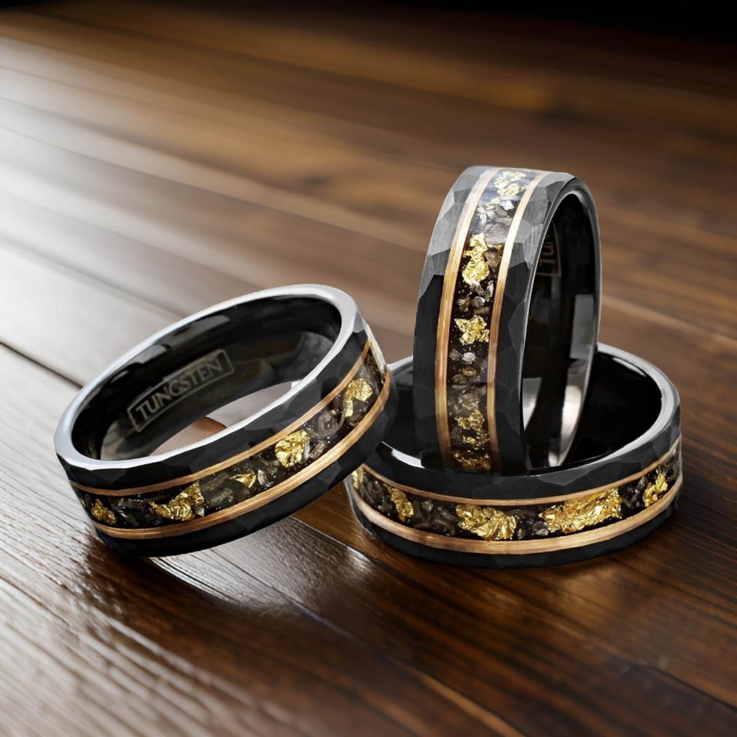 ring with meteorite and gold leaf