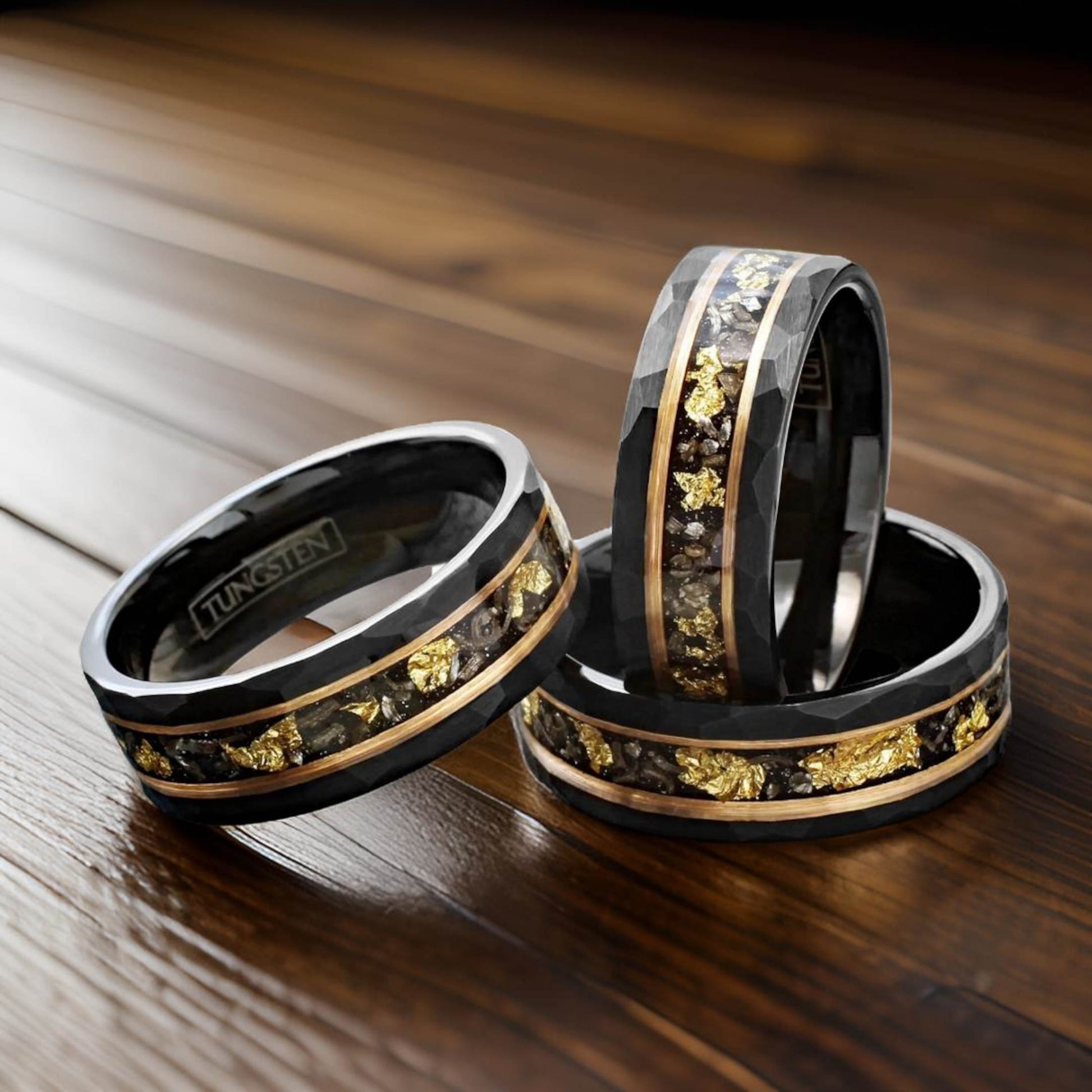 ring with meteorite and gold leaf
