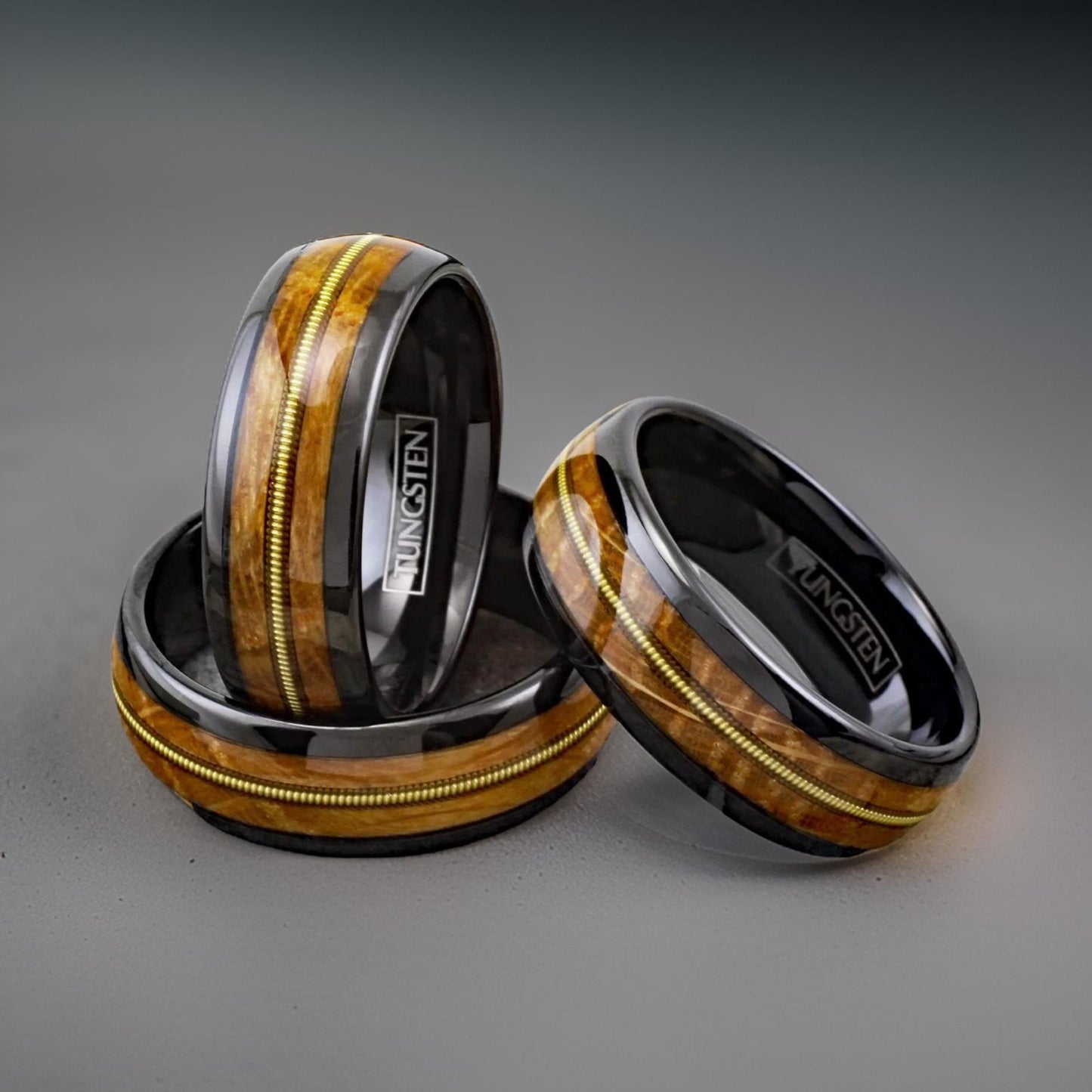 bourbon oak wood ring with guitar string