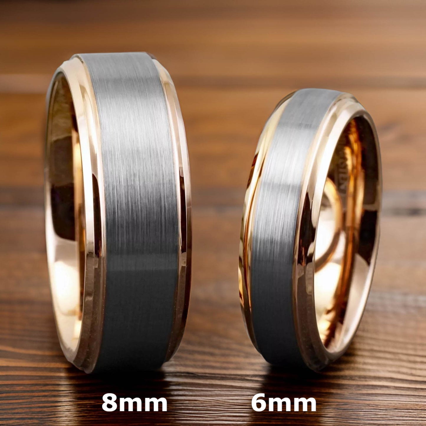 brushed silver ring with rose gold