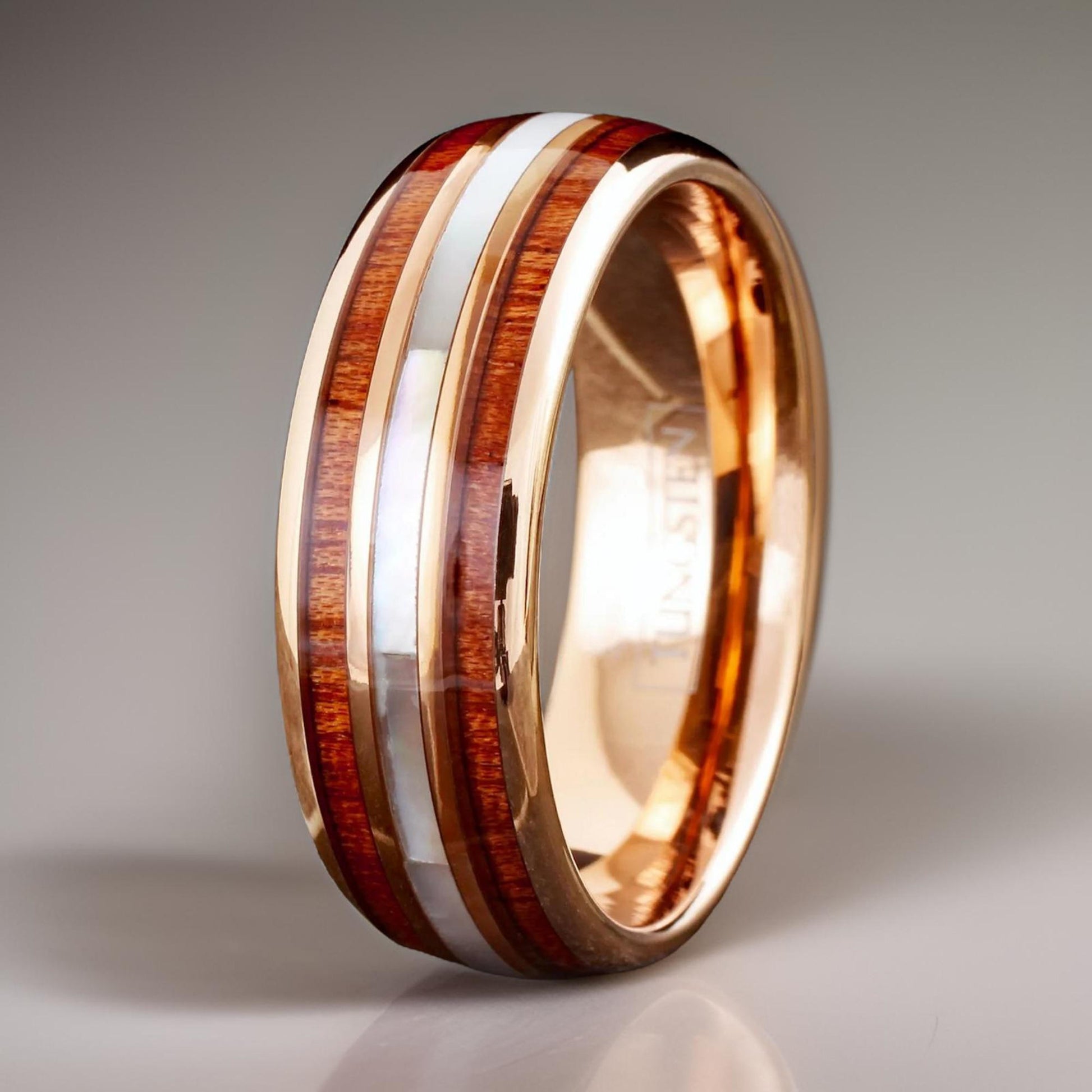 rose gold ring with mother of pearl inlay