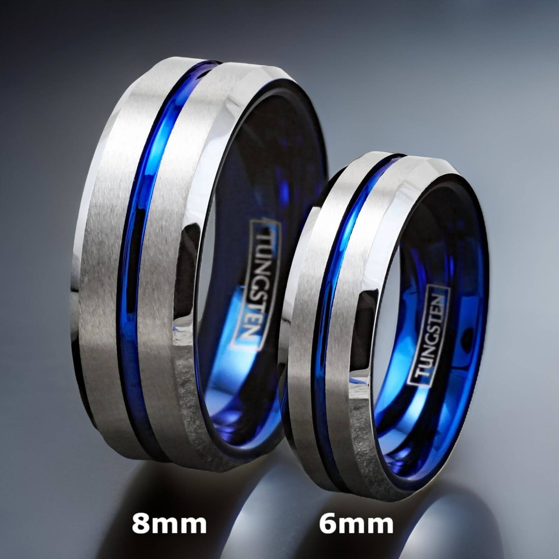 8mm and 6mm tungsten ring size width options for men and women