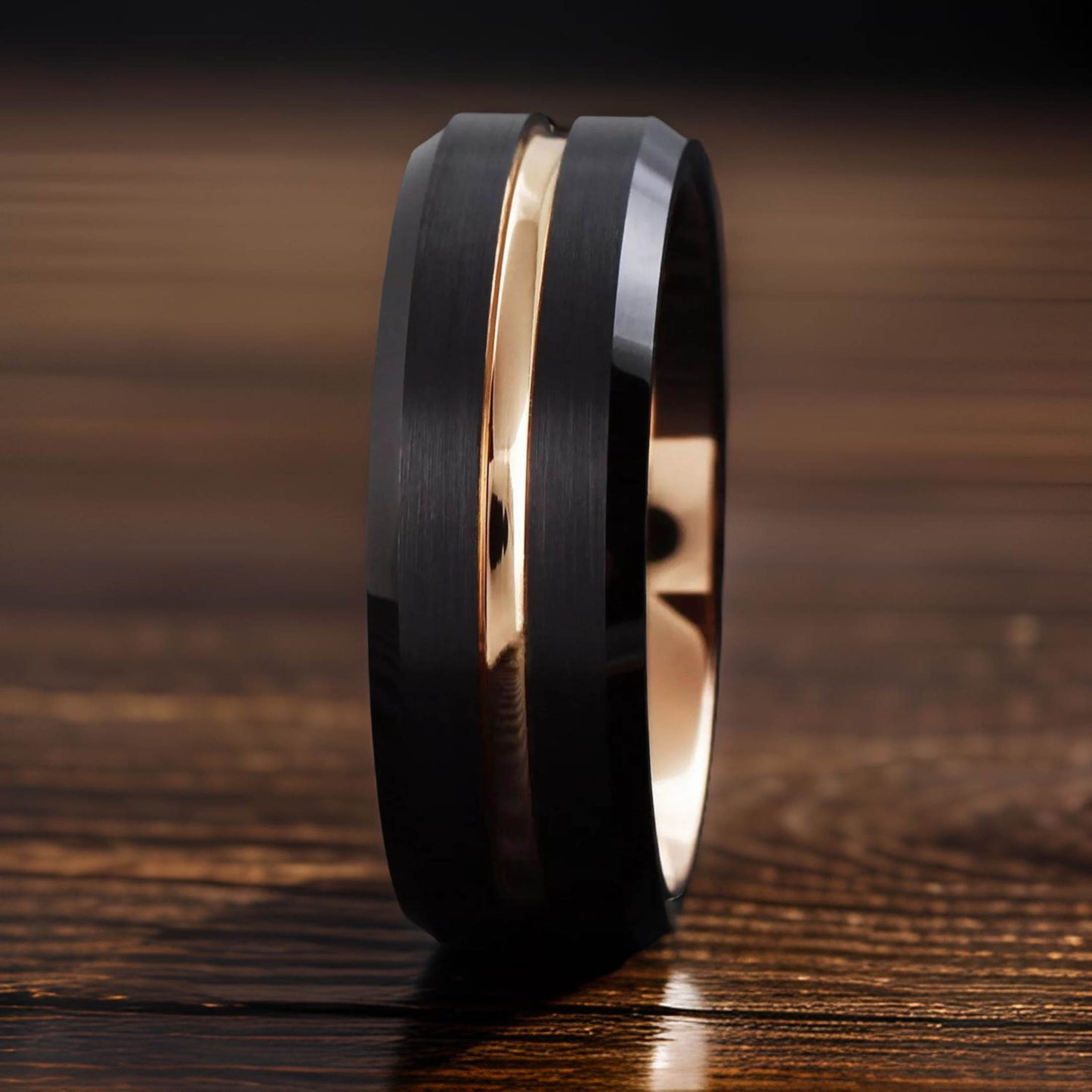 hypoallergenic tungsten ring with rose gold plating