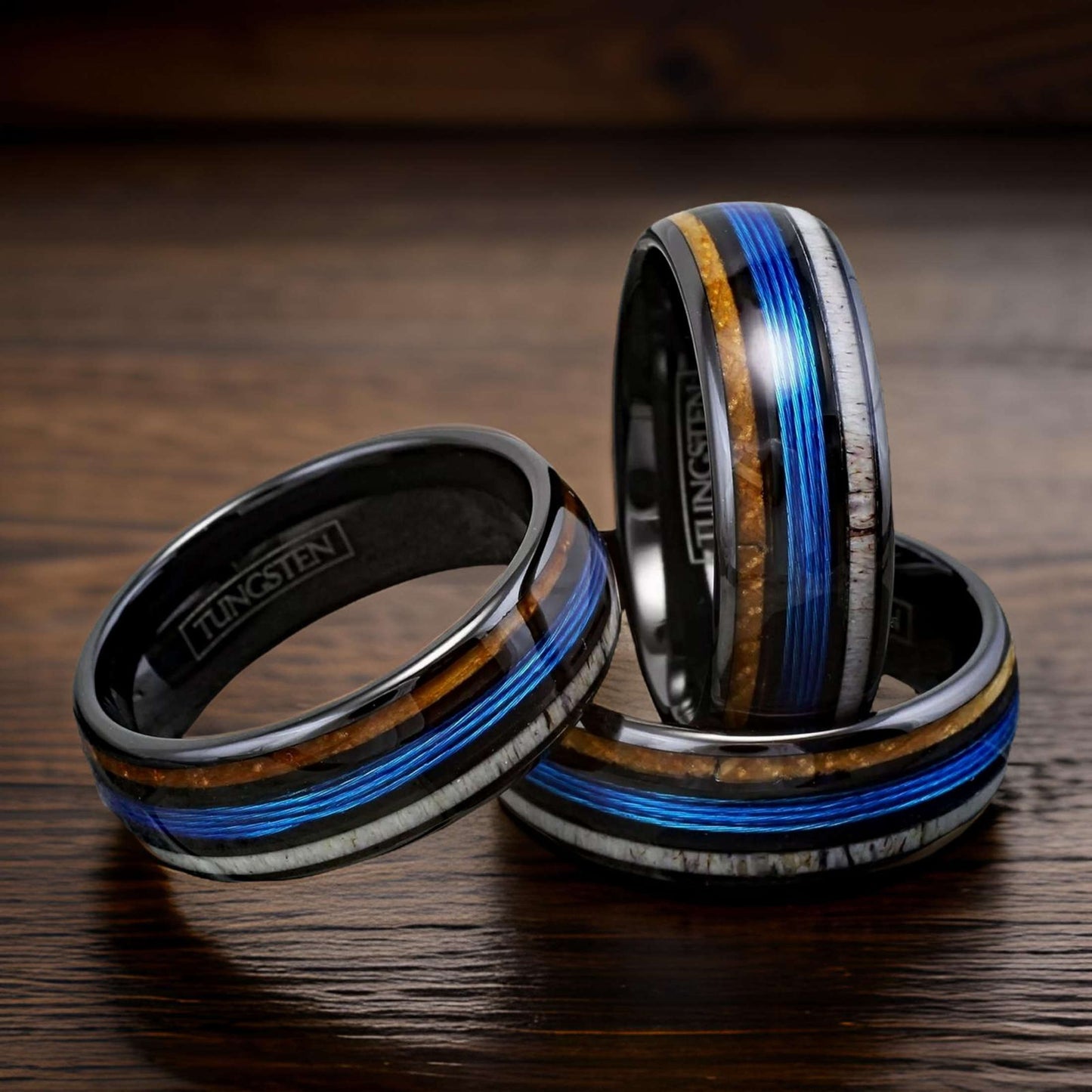 tungsten metal ring with fishing line