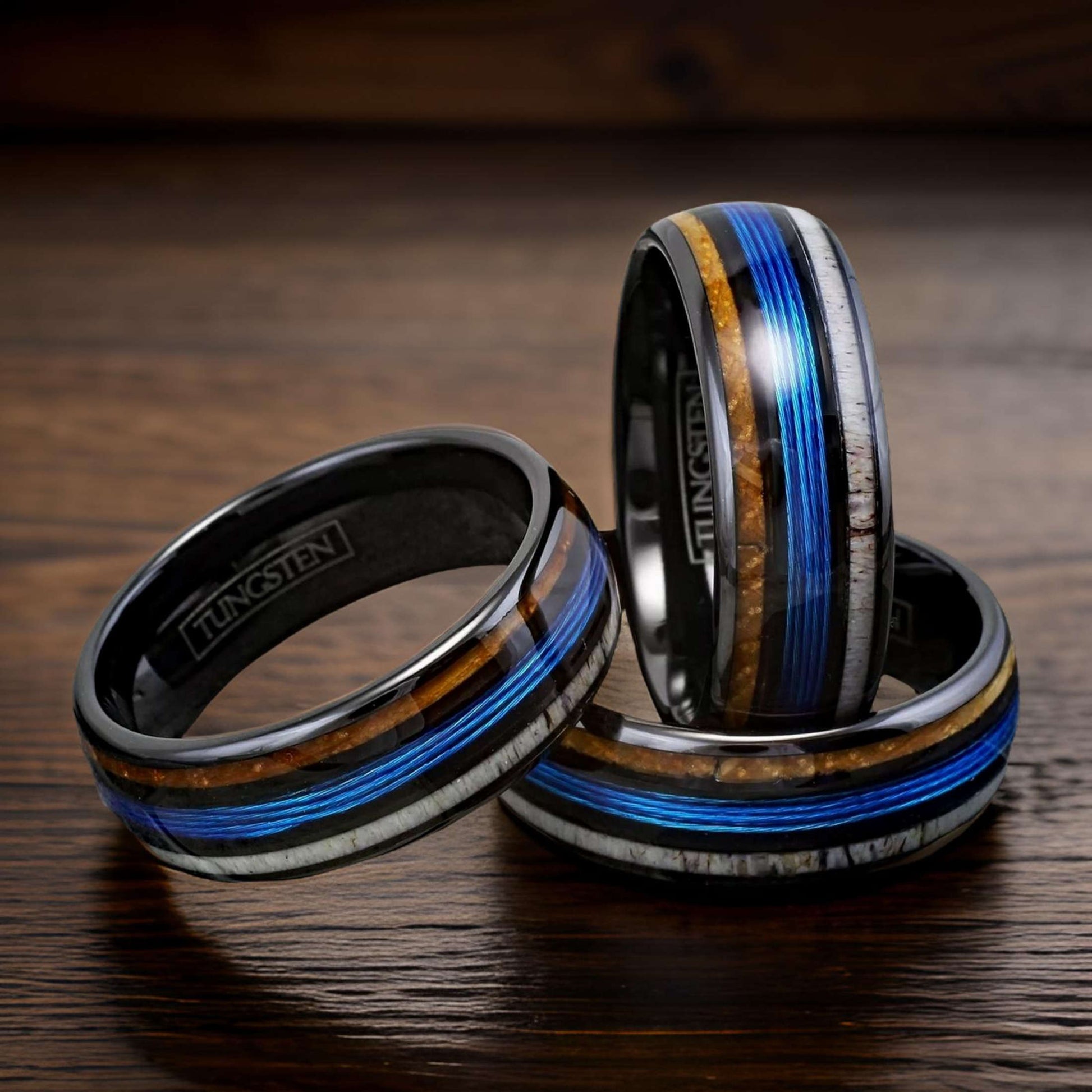tungsten metal ring with fishing line