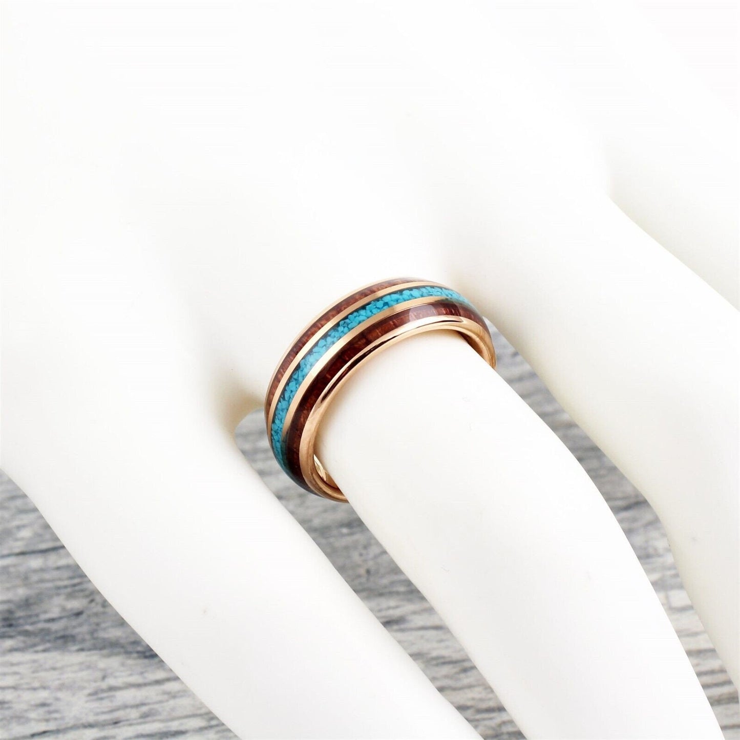 Turquoise, Koa Wood, & Rose Gold Ring