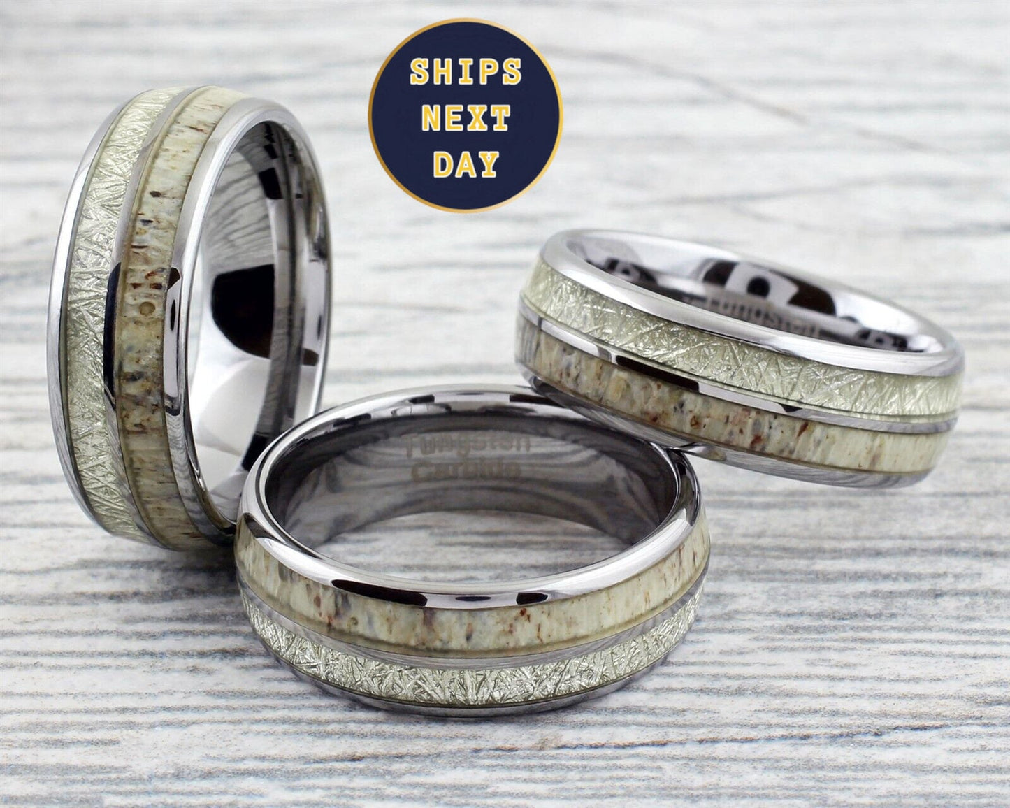Deer Antler With Meteorite Silver Wedding Band