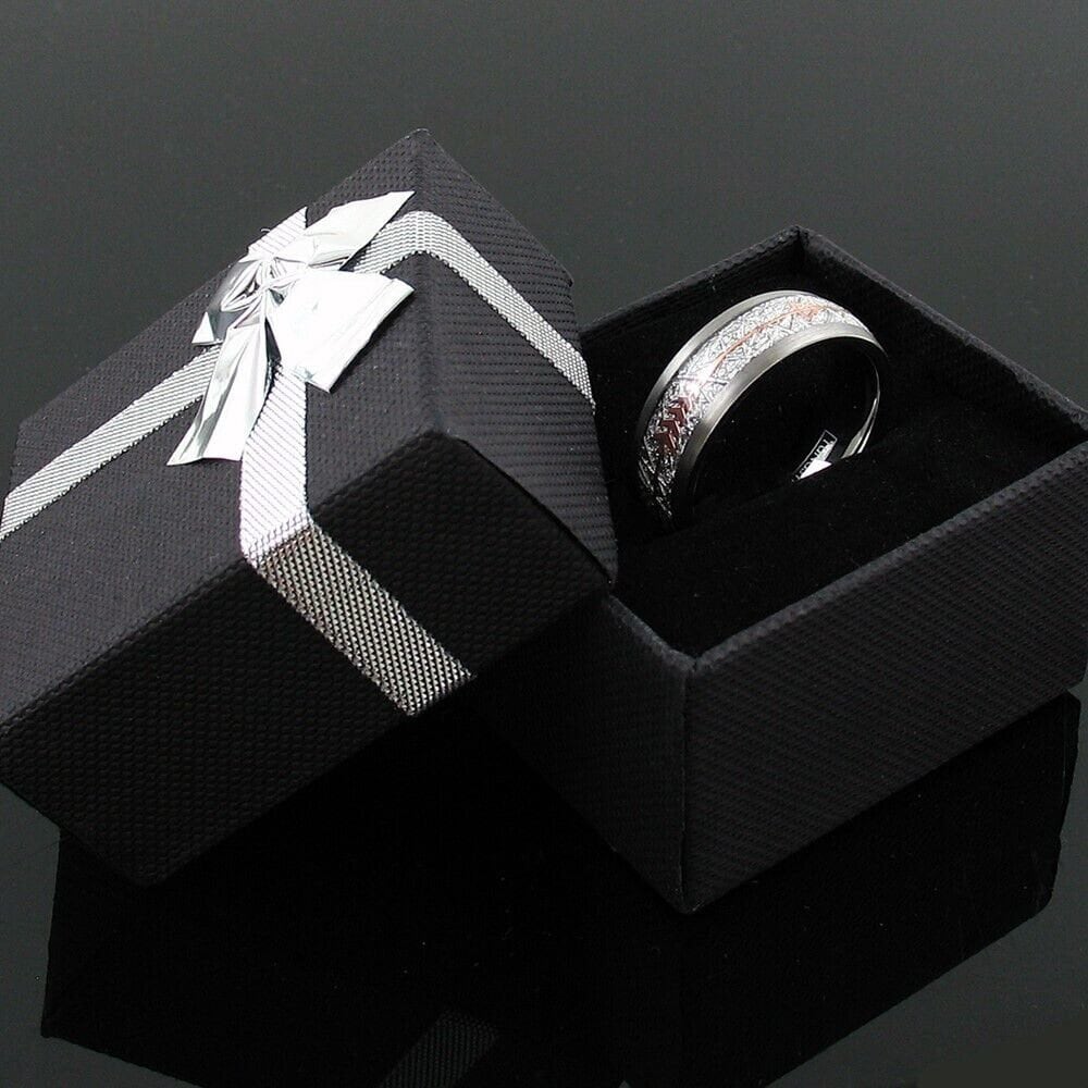 Silver Meteorite Ring with Rose Gold Arrow, Couples Wedding Bands
