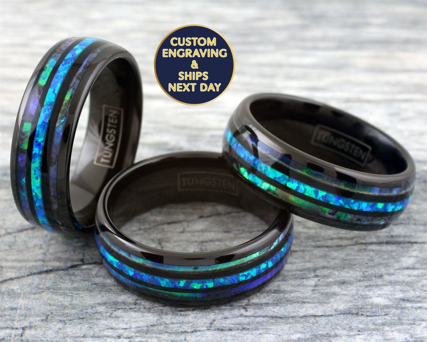Blue Hawaiian Opal with Abalone Ring. The Maui