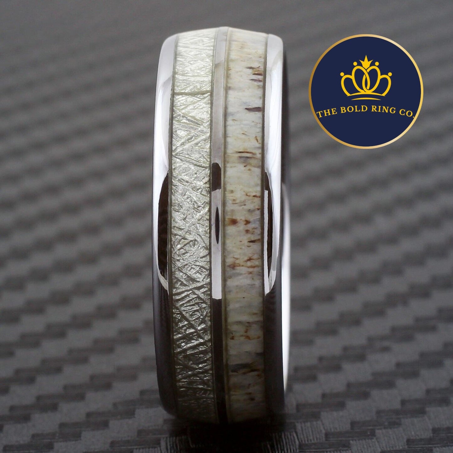 Deer Antler With Meteorite Silver Wedding Band