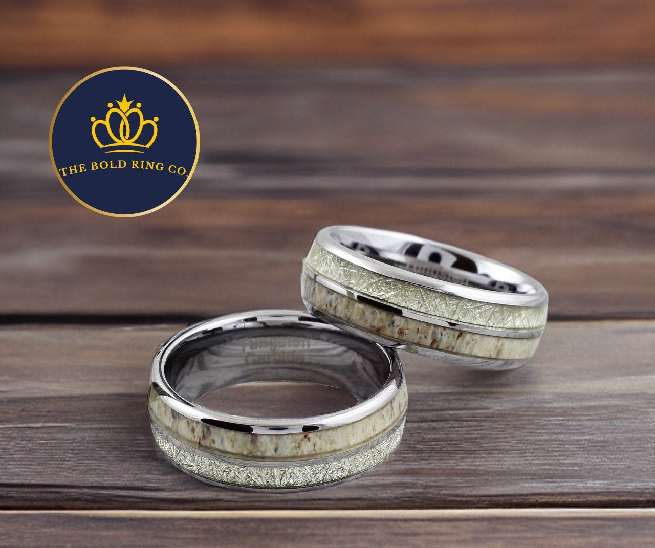 Deer Antler With Meteorite Silver Wedding Band