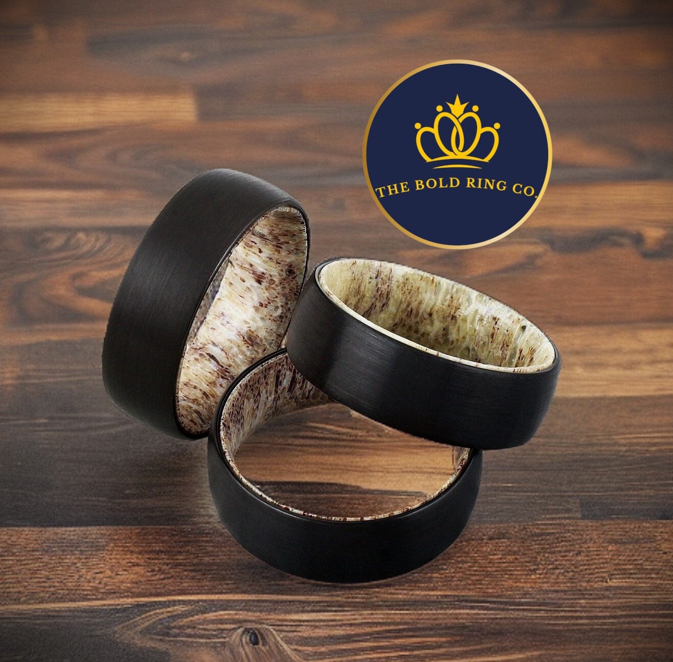 Brushed Black Tungsten Ring with Genuine Antler Inner Band