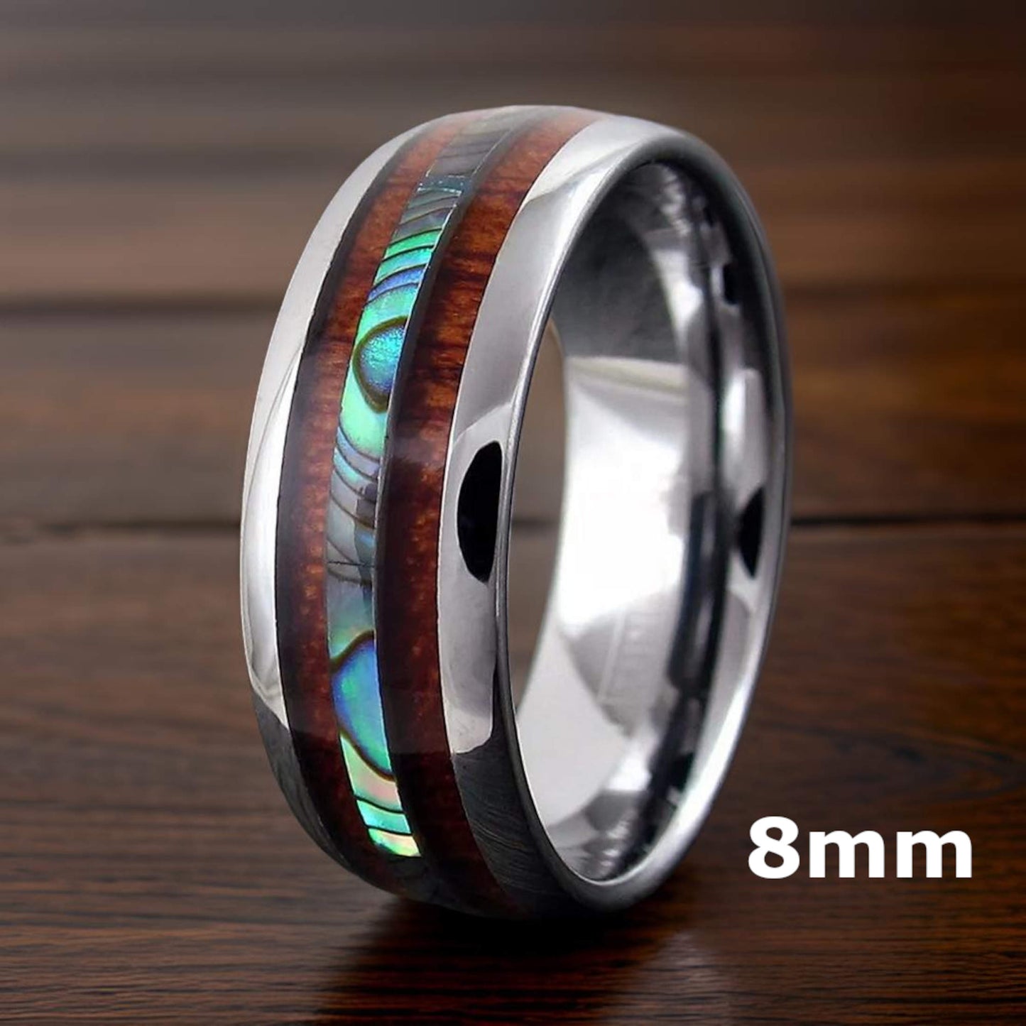 8mm silver ring with abalone shell