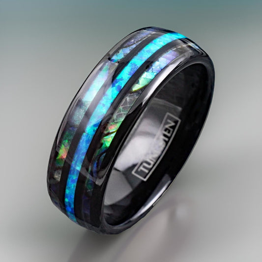 Blue Hawaiian Opal with Abalone Ring. The Maui