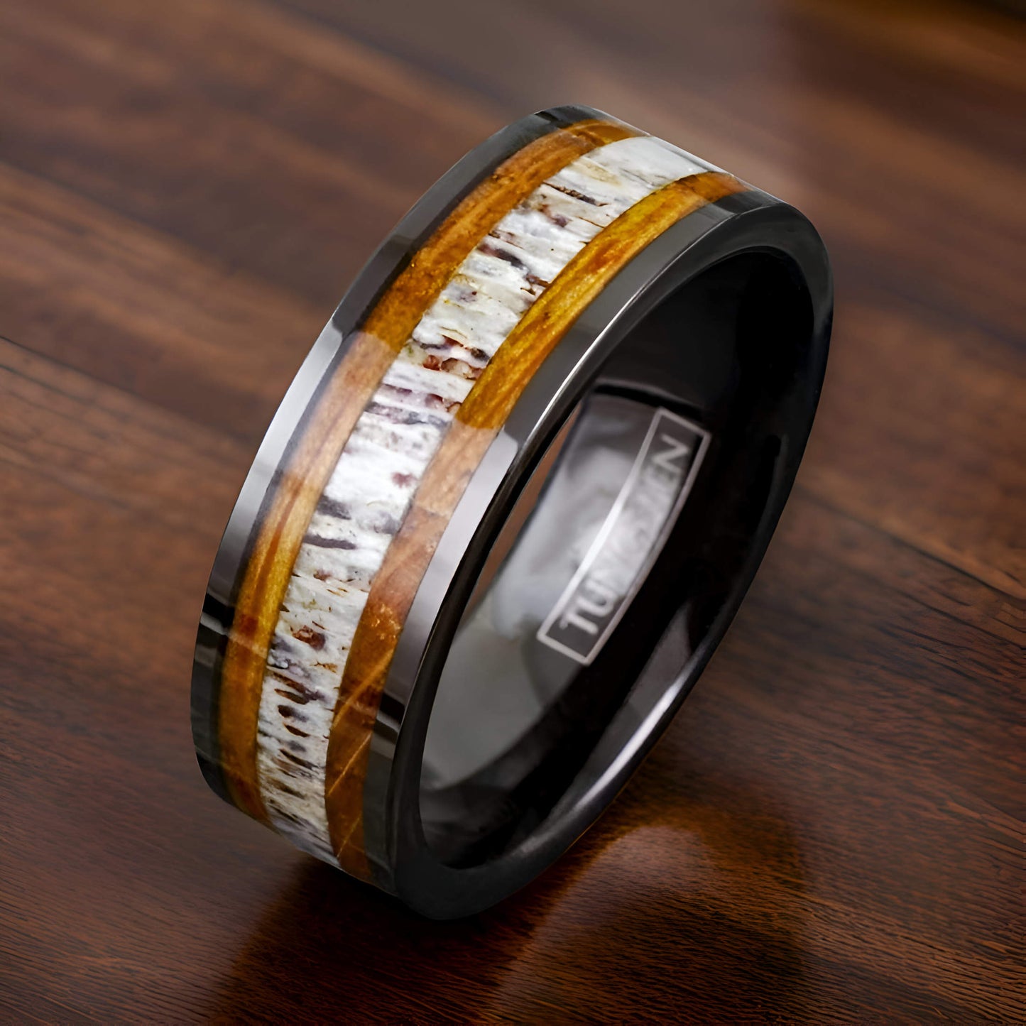 rustic style wedding ring made of tungsten metal