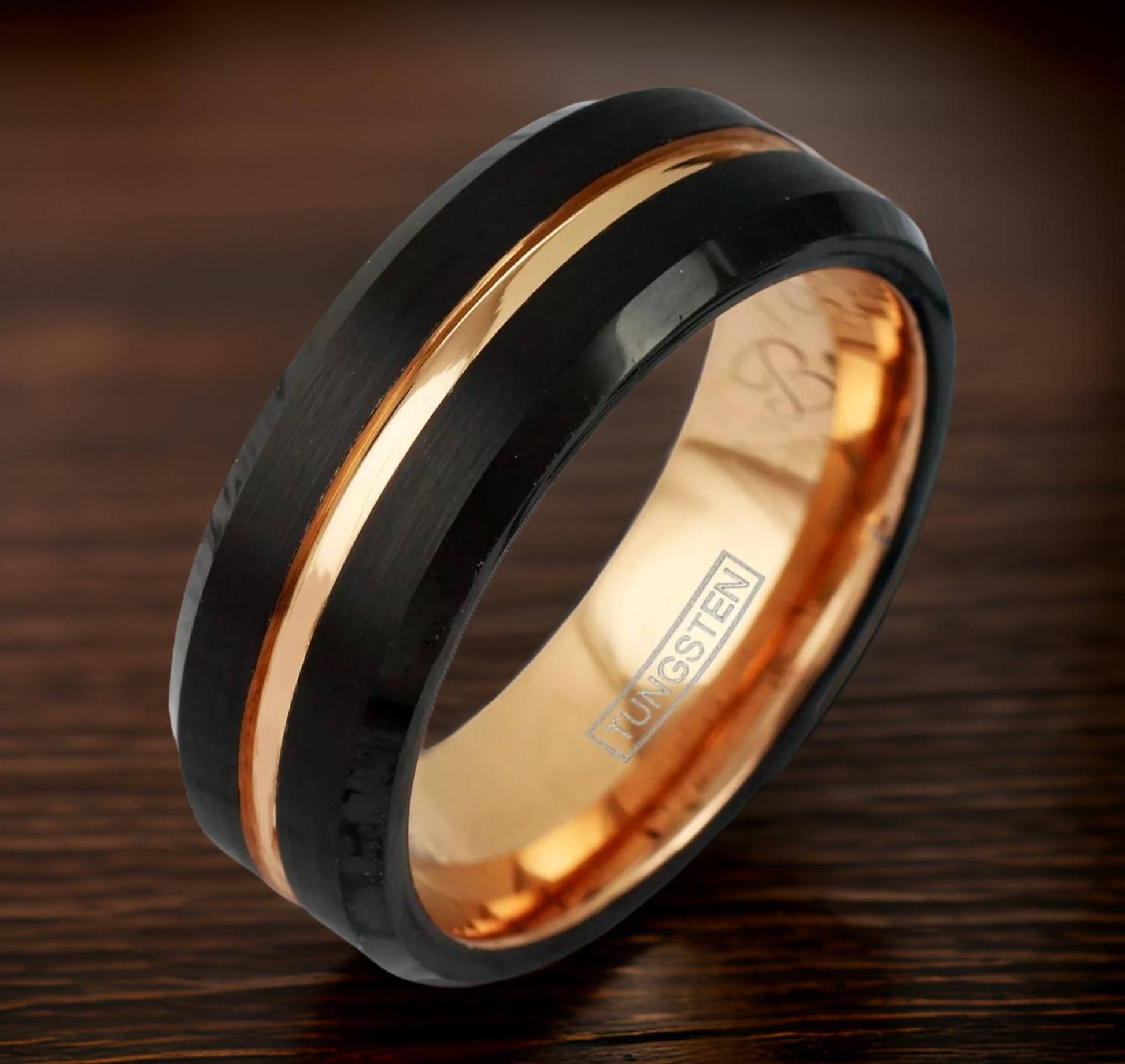 Black Ring with Rose Gold Plated Band