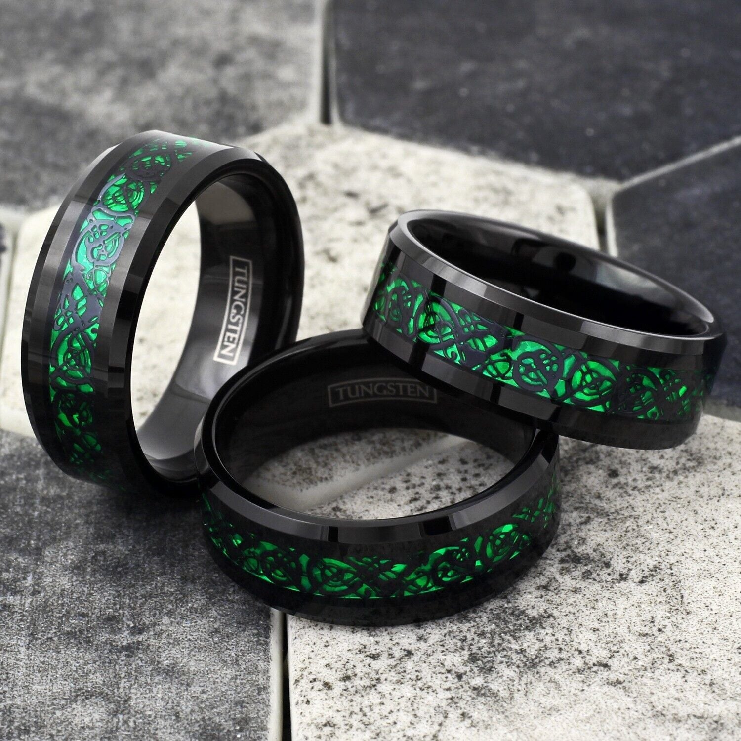 celtic dragon knotwork ring with green carbon fiber