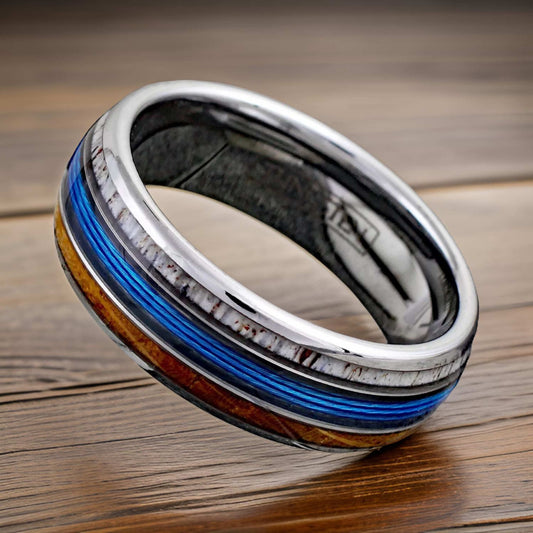 silver ring with fishing line. gift for men