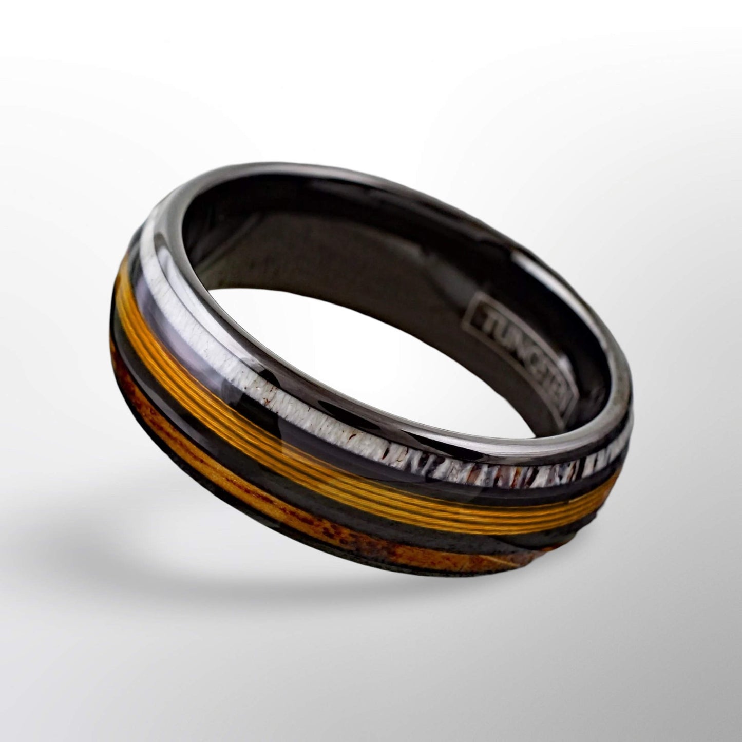 Moose Antler, Gold Fishing Line, & Whisky Wood Ring, Gift for Outdoorsman