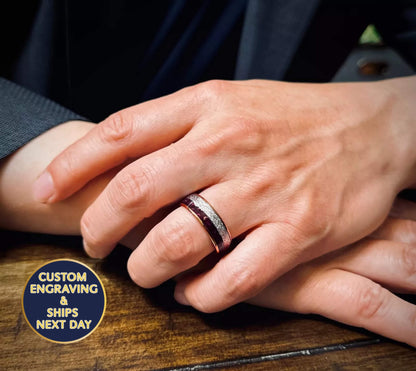 Purple Lapis Lazuli & Silver Meteorite Ring with Rose Gold