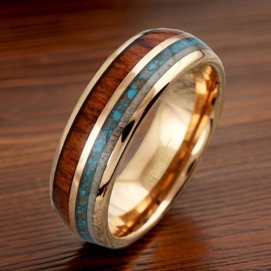 gold ring with turquoise inlay