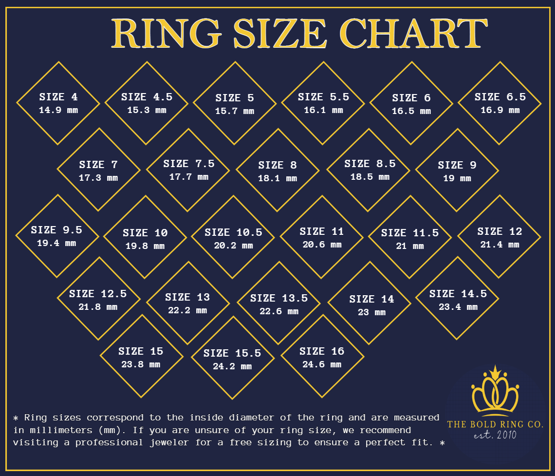 2024 mens size chart for wedding rings