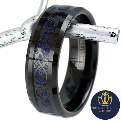 blue celtic dragon ring